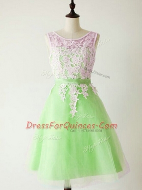 Trendy Lace Up Vestidos de Damas Lace Sleeveless Knee Length