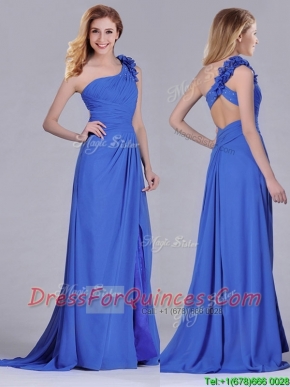 Modest Beaded and Applique Criss Cross Dama Dress with Brush Train