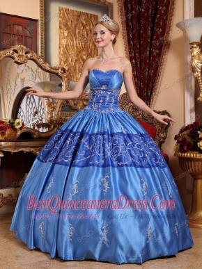 Blue Ball Gown Sweetheart Floor-length Taffeta Embroidery Quinceanera Dress