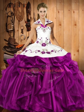 Floor Length Ball Gowns Sleeveless Eggplant Purple Quinceanera Dresses Lace Up