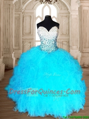 Romantic Aqua Blue Quinceanera Dress with Beading and Ruffles