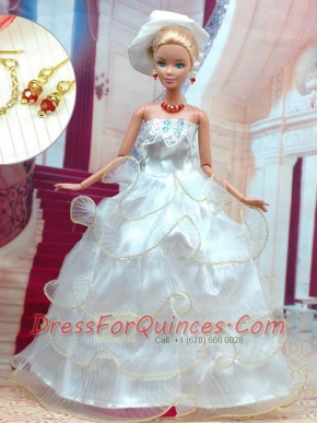 Beautiful White Wedding Dress for Noble Barbie Doll