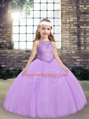 Fantastic Lavender Sleeveless Tulle Lace Up Little Girls Pageant Dress Wholesale for Party and Wedding Party