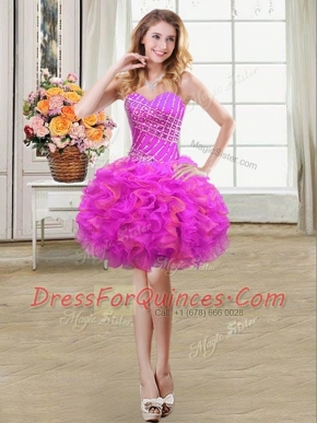 Vintage Beading and Ruffles Prom Gown Multi-color Lace Up Sleeveless Mini Length