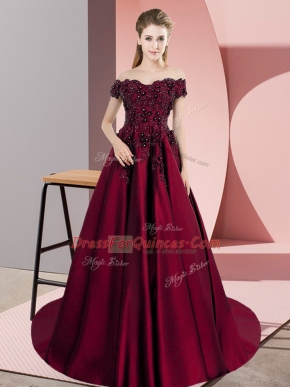 Trendy Wine Red Zipper Sweet 16 Dresses Appliques Sleeveless Court Train