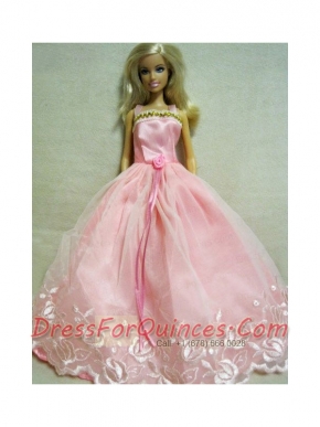 Beautiful Pink Dress With Embroidery Dress For Barbie Doll