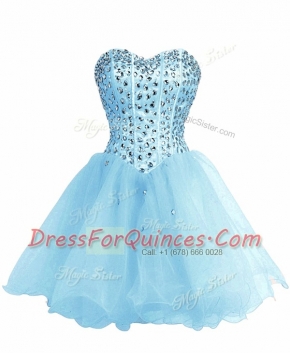 Sumptuous Baby Blue Sleeveless Mini Length Beading Lace Up Prom Dresses