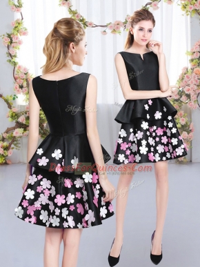 Mini Length Black Vestidos de Damas Scoop Sleeveless Zipper