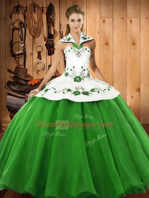 Shining Embroidery Quinceanera Gowns Green Lace Up Sleeveless Floor Length
