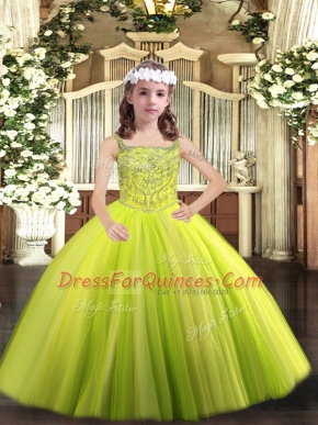 Amazing Sleeveless Lace Up Floor Length Beading Kids Formal Wear