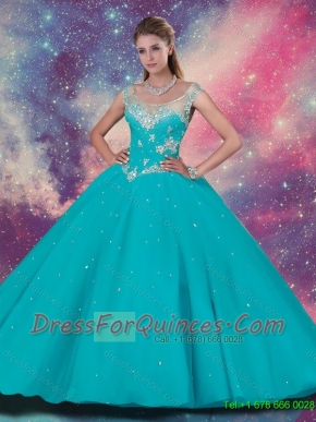 2016 Top Sller Scoop Quinceanera Dresses with Beading and Appliques in Turquoise