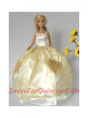 Light Yellow Straps Appliques Handmade Dresses Fashion Party Clothes Gown Skirt For Barbie Doll