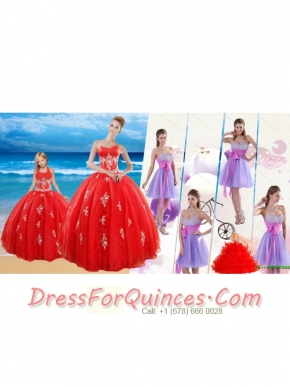 Elegant Red Sweetheart Quinceanera Dress and Sash and Beading Short Dama Dresses and Halter Top Red Little Girl Dress