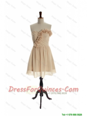 Cheap Exquisite Hand Made Flowers Short Champagne Prom Dress for Homecoming