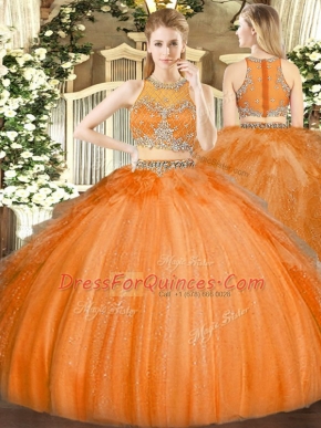 Enchanting Floor Length Orange 15 Quinceanera Dress Scoop Sleeveless Zipper