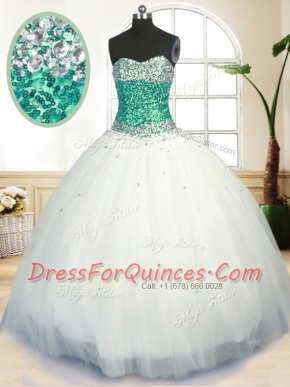 White Sleeveless Beading Floor Length Sweet 16 Dress