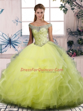 Edgy Sleeveless Beading and Ruffles Lace Up 15th Birthday Dress