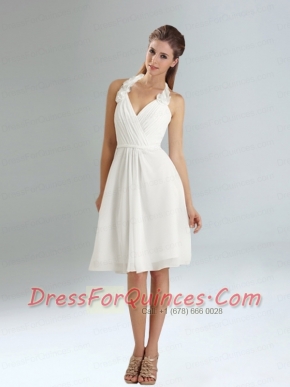 Halter Empire Dama Dress with Ruching and Hand Made Flowers