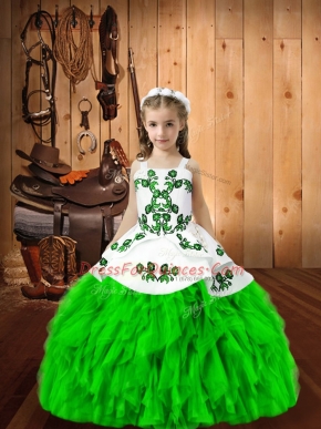 Ball Gowns Straps Sleeveless Organza Floor Length Lace Up Embroidery and Ruffles Little Girl Pageant Dress