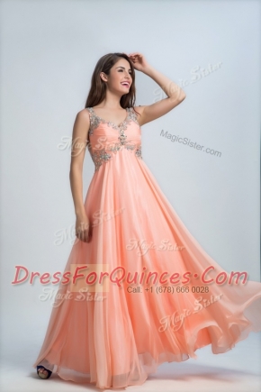 Empire Homecoming Dress Orange Straps Organza Sleeveless Floor Length Backless