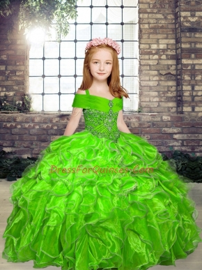 Beautiful Straps Sleeveless Organza Pageant Dress Toddler Beading and Ruffles Lace Up