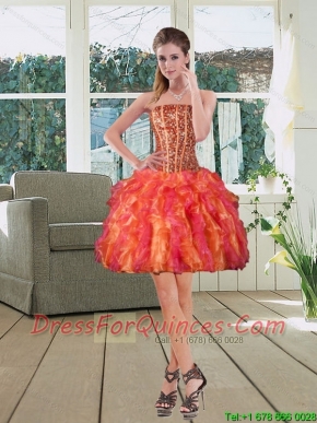 Ball Gown Strapless Multi Color 2015 Dama Dresses with Beading and Ruffles