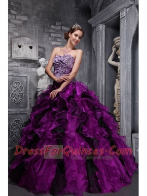 Fuchsia Sweetheart Quinceanera Dress Zebra and Organza Ruffles Beading