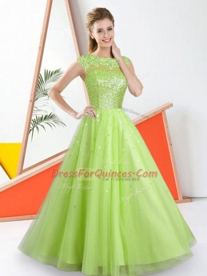 Flirting Sleeveless Backless Floor Length Beading and Lace Damas Dress