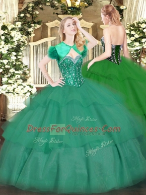Excellent Tulle Sleeveless Floor Length Sweet 16 Dress and Beading and Ruffled Layers