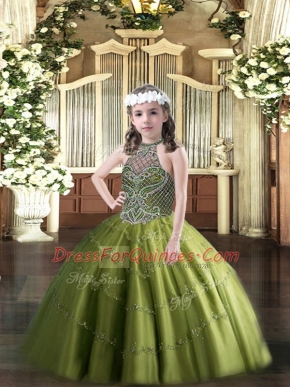Fashionable Sleeveless Beading Lace Up Little Girls Pageant Dress