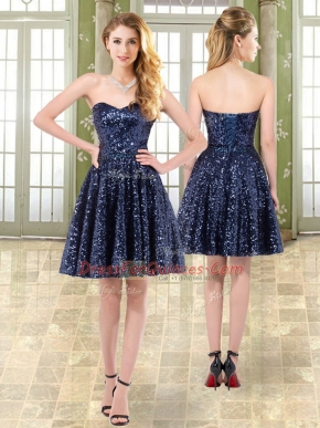 Navy Blue Prom and Party with Beading Sweetheart Sleeveless Lace Up