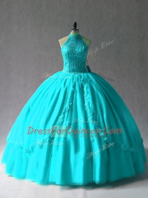 Tulle Sleeveless Floor Length Vestidos de Quinceanera and Appliques