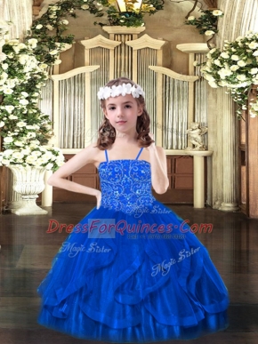 On Sale Blue Sleeveless Beading and Ruffles Floor Length Little Girl Pageant Gowns