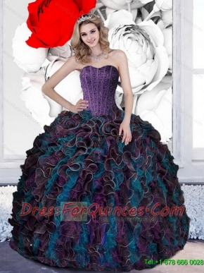 2015 Pretty Beading and Ruffles 15th Birthday Dresses in Multi Color