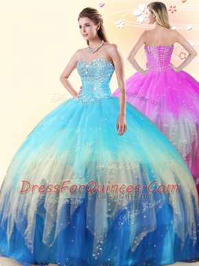 Perfect Multi-color Sleeveless Floor Length Beading Lace Up Quinceanera Gown