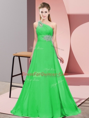 Wonderful Green Empire Beading Prom Party Dress Lace Up Chiffon Sleeveless