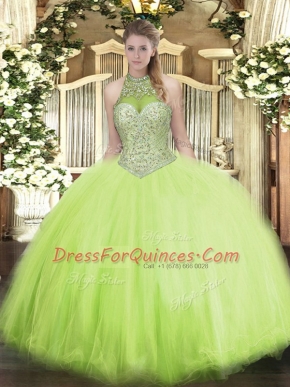 Fabulous Beading Sweet 16 Quinceanera Dress Yellow Green Lace Up Sleeveless Floor Length