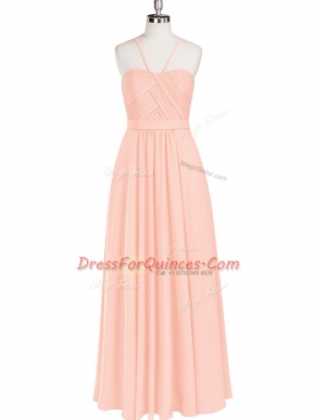 Sleeveless Chiffon Floor Length Zipper Prom Dress in Pink with Ruching