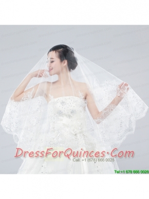 Classic One-Tier Lace Appliques Edge Wedding Veil