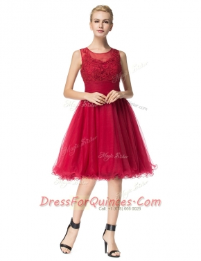 Excellent A-line Red Scoop Organza Sleeveless Knee Length Zipper