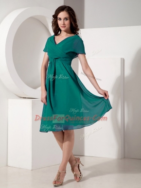 Discount Short Sleeves Zipper Knee Length Ruching Prom Evening Gown