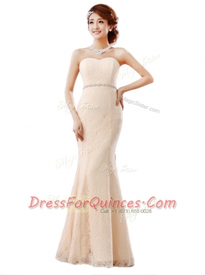 Romantic Peach Sweetheart Zipper Beading and Lace Sleeveless