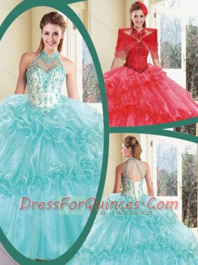 2016 Best Halter Top Quinceanera Dresses with Appliques and Ruffles