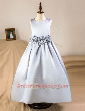 Enchanting Silver Sleeveless Satin Zipper Flower Girl Dresses for Party and Wedding Party
