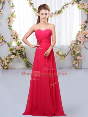 Super Hand Made Flower Damas Dress Hot Pink Lace Up Sleeveless Floor Length
