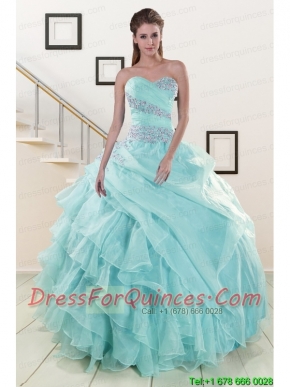 Beading and Ruffles Pretty Quinceanera Dresses in Turquoise for 2015