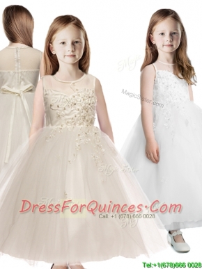 See Through Scoop Appliques See Through Scoop Appliques Flower Girl Dress in Champagne Dress in Champagne