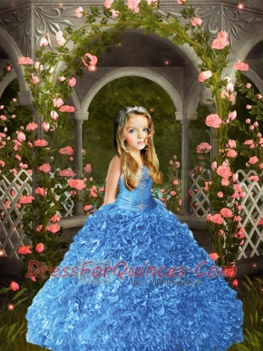 Wonderful Blue Little Girl Pageant Dress with Beading and Ruffles for 2014