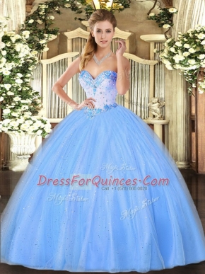 Sumptuous Baby Blue Sweet 16 Quinceanera Dress Military Ball and Sweet 16 and Quinceanera with Beading Sweetheart Sleeveless Lace Up