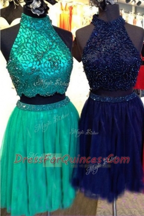 Pretty Turquoise Sleeveless Tulle Zipper Prom Dress